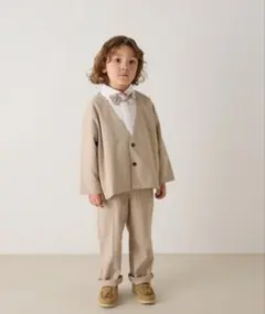 riziere ストライプ柄ノーカラージャケットセットアップ　(ベージュ)