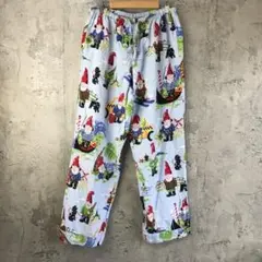 Y5464古着　柄パンツ　パジャマパンツ　水色　90s Y2K