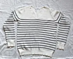 【美品】OPAQUE.CLIP/オペーク ホワイトブラックストライプ Vネック