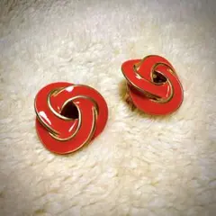 昭和レトロ　クリップ式イヤリング　赤　オレンジ　ビンテージ　古着