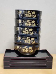 【購入前に連絡願います】お正月 お椀 お盆 ５セット 中古品