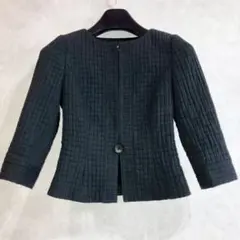 ミスアシダ ノーカラー ジャケット 黒 七分袖