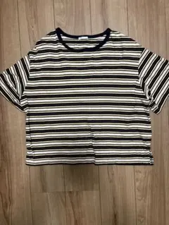 ストライプ 半袖Tシャツ ベージュ ネイビー