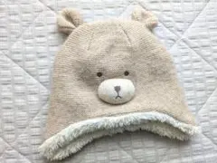 ベージュ クマ耳 あったかベビー帽子 48-50cm