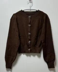 NICE CLAUP リボンボタンカーディガン Free