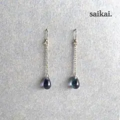 [089]チェコガラスドロップのフックピアス ブルー エメラルド ハンドメイド