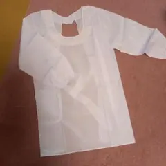 ホワイト割烹着 レース付き 長袖