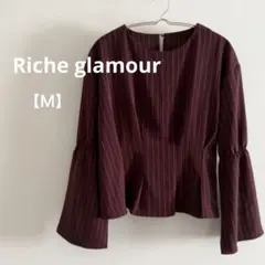 【Riche glamour】ストライプ柄 フレアスリーブ ブラウス ボルドーのサムネイル