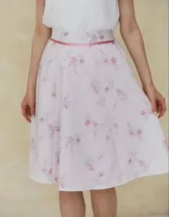 トッコクローゼット　ウエストライン入りフラワープリントフレアスカート
