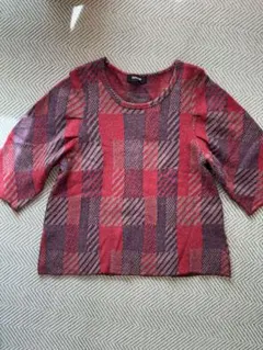 ZUCCa 赤系チェック柄ニット 五分袖