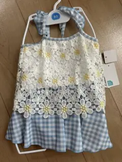 ベビー服 女の子 80 水着　花柄レース ギンガムチェック 新品