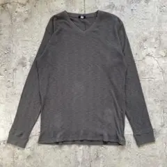 UNIQLO 長袖 Vネック Tシャツ メンズL グレー 古着