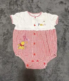 プーさん　半袖ロンパース 赤チェック
