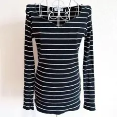 AZUL BY MOUSSY アズール 黒と白のストライプ 長袖Tシャツ M