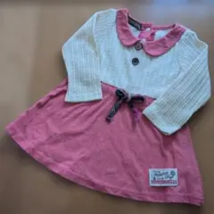 ★期間限定出品★ピンク ホワイト　長袖ワンピース 80　春　薄手　リボン　ワンピ