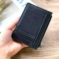 本革 薄型 カードケース♪コインケース 小銭 名刺 ブラック 財布 メンズ 定期