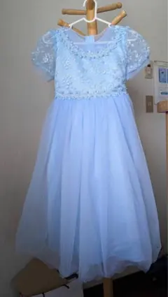 キッズ ドレス 140 水色 刺繍 チュール 白ボレロ付　発表会 七五三 結婚式