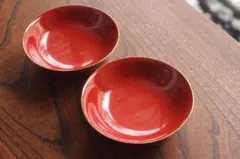 シンプルデザインに金縁朱漆の映える小皿2点（検輪島塗豆皿菓子皿