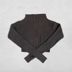 ダブルジップ ショート丈 ニットトップス グレー y2k グランジ系