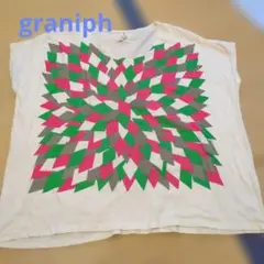graniph　幾何学模様 プリント Tシャツ ホワイト
