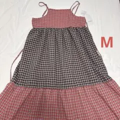 AVAIL キャミワンピース　チェック　赤　ブラウン　秋　しまむら　ジャンスカ