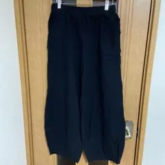未着用　ブラック リネン混ワイドパンツ XL