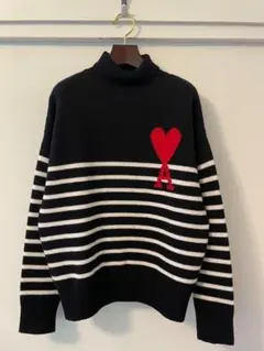 国内正規品 AMI Paris ビッグロゴ タートルネック ニット ネイビー M 