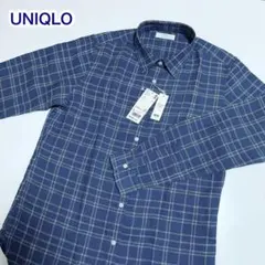 UNIQLO プレミアムリネン チェックシャツ 長袖 ブルー L