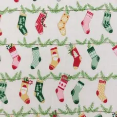 [no.5142]クリスマス ソックス柄 薄クリーム シーチング 生地＊