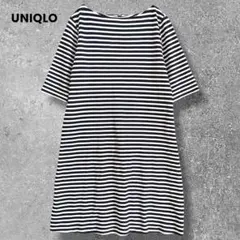UNIQLO　ユニクロ　ボーダーワンピース　半袖　L　ネイビー　ホワイト