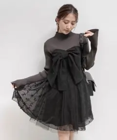 RANDA リボンチュールドッキングミニワンピース ブラック