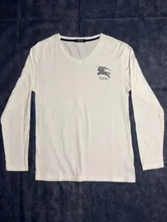 【美品】バーバリーブラックレーベル Vネック長袖Tシャツ ホースロゴ ホワイトのサムネイル