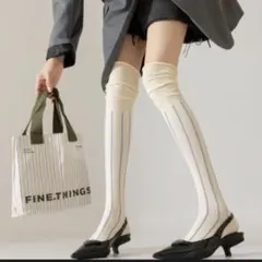 ★新品★オーバー ニーソックス 22〜25 ボーダー柄 韓国 No.046