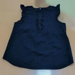 UNIQLO濃紺サッカー生地 フリル袖 ノースリーブトップス