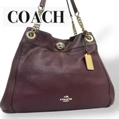 【美品】COACH コーチ　イーディー　トートバッグ チェーン　パープル　レザー