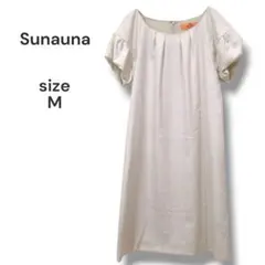 洗える　Sunauna　フレアワンピース　M　ベージュ　フォーマル　ひざ丈日本製