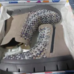 ブラウン系 編み込みデザイン 厚底ブーツ　M