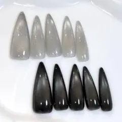ネイルチップ ブラック グレー マグネットネイル ロング モノトーン シンプル