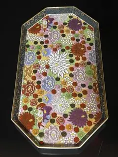 美品】九谷焼 12号盛皿 錦絵 正峰窯 八角盛皿 大皿 飾皿 花づくし