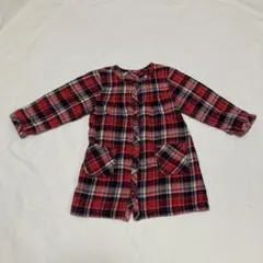 赤と青のチェック柄 長袖ワンピース