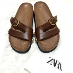 新品未使用 ZARA ザラ 牛革 サンダル ブラウン 35サイズのサムネイル
