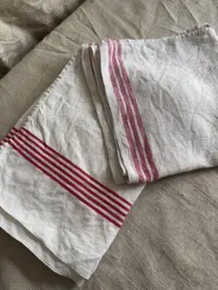 フランス ヴィンテージ メティス トルション キッチンクロス リネン 赤緑ライン フランス ヴィンテージ メティス トルション キッチンクロス リネン 赤