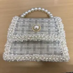ツイード調 パール装飾 ショルダーバッグ