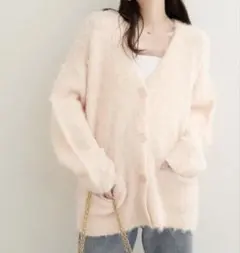 naturalcouture シャギー起毛Vネックニットカーディガン