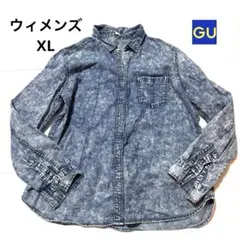 GUデニムシャツ　ブリーチ加工　ウィメンズ　XL ライトブルー
