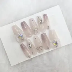 ワンホン量産型フレンチガーリー韓国バタフライ蝶ハート透け感チーク中華ネイルチップ