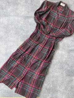 チェック柄 シャツワンピース ロングワンピース 羽織り カジュアル レディース