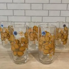 ❤️新品❤️SASAKI 硝子　昭和レトログラス5個セット・オレンジお花