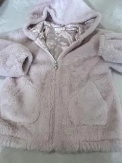 メゾピアノ　フード付きファージャケット 淡いピンク