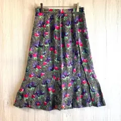 【極美品】MALINES シルク100% ロングスカート 花柄 レトロ 総柄